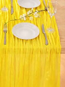 1/5 Piece Polyester Yellow Gauze Table Runner With Folds, Suitable For Holiday Graduation Ceremonies, Birthday Party Decorations, Wedding Supplies, Holiday Home Party Dining Table Decorations, Banquet Party Table Runners, Gauze Table Runners - T - View 13