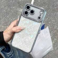 Luxury Rhinestone Phone Case, Compatible With IPhone 18 Pro Max 17 Air 16 15 14 Plus 13 12 11, Transparent Glitter Frame, Shell Pattern Backplate, Shockproof Protective Cover, Suitable As A Gift For Women And Men - Silver - View 1