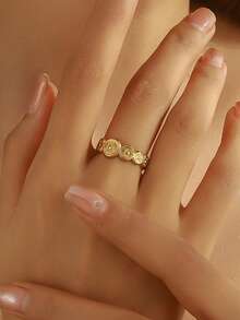 1pc Stainless Steel 18K Gold Plated Geometric Round Sun Ring Suitable For Women's Daily And Party Wear - Sun Ring - View 2