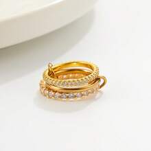 1pc Luxury Fashion 18K Gold Diamond Ring, Waterproof Non-Fading Stainless Steel Multi-Layer Ring, Suitable For Daily And Party Wear, Holiday Gift - Ring - View 11