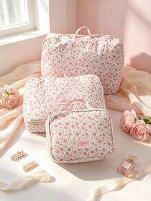 1pc/Set Pink Floral Print 4pcs Travel Luggage Organizer Set, Zippered Clothing Storage Bags, Portable Suitcase Organizer, Multi-Size Storage - Pink - View 4