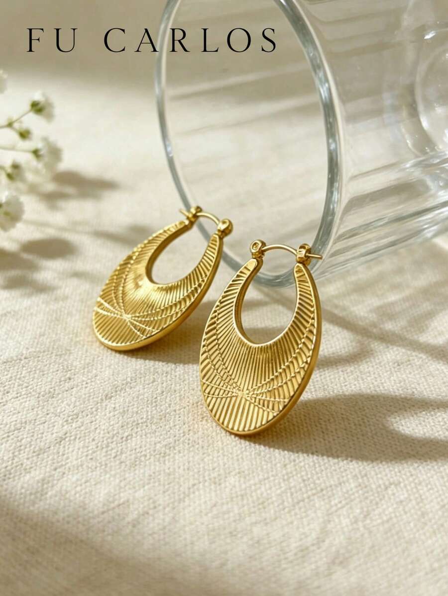 1 Đôi bông tai hình học màu vàng thanh lịch, được làm từ thép không gỉ mạ vàng 18K, hoàn hảo để đeo hàng ngày cho phụ nữ. - Bông tai cổ điển 2 chiếc - Xem 1