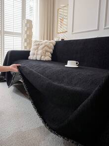 1pc Solid Color Sofa Cover, Sofa Throw, Chenille Sofa Protector, Suitable For All Seasons, Suitable For Bedroom And Living Room, Home Decor - Black - View 7