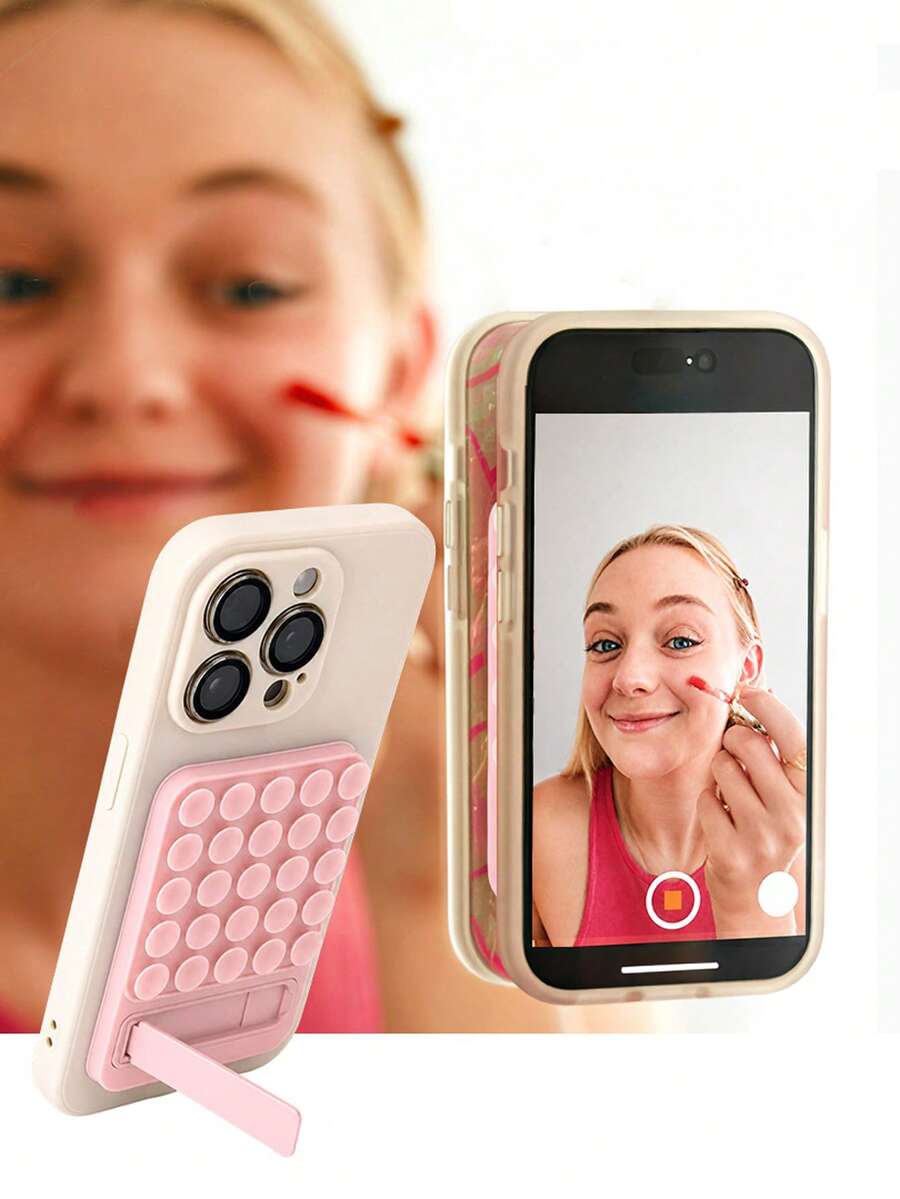 Silicone Suction Cup Phone Holder, Foldable Hands-Free Phone Stand With Support, Strong Adhesion Mirror Wall Phone Mount, Multi-Scenario Universal Phone Holder, Suitable For Makeup, Kitchen, Fitness, Bathroom, Desktop - Black - View 1