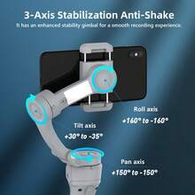 AXNEN HQ6 Smartphone Gimbal, 3-Axis Handheld Stabilizer, Portable Foldable, Supports Face/Object Tracking, Fill Light, Zoom, Compatible With IOS And Android - Grey - View 5