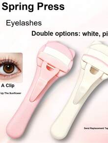 1pc Cat Ear Spring-Loaded Eyelash Curler, Pink & White Dual Color Options, Portable Spring-Press Eyelash Curler, Easy-To-Use Spring-Loaded Design For Effortless Curl Without Damaging Eyelids, Lightweight And Comfortable Grip, One Press For Instant Curl And Lifted Look, Perfect For Home Makeup And On-The-Go Touch-Ups, Easily Create Sun-Flower-Like Voluminous Lifted Eyelashes - Multicolor - View 1