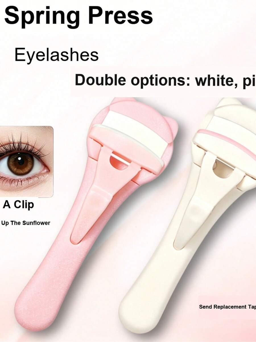 1pc Cat Ear Spring-Loaded Eyelash Curler, Pink & White Dual Color Options, Portable Spring-Press Eyelash Curler, Easy-To-Use Spring-Loaded Design For Effortless Curl Without Damaging Eyelids, Lightweight And Comfortable Grip, One Press For Instant Curl And Lifted Look, Perfect For Home Makeup And On-The-Go Touch-Ups, Easily Create Sun-Flower-Like Voluminous Lifted Eyelashes - Multicolor - View 1