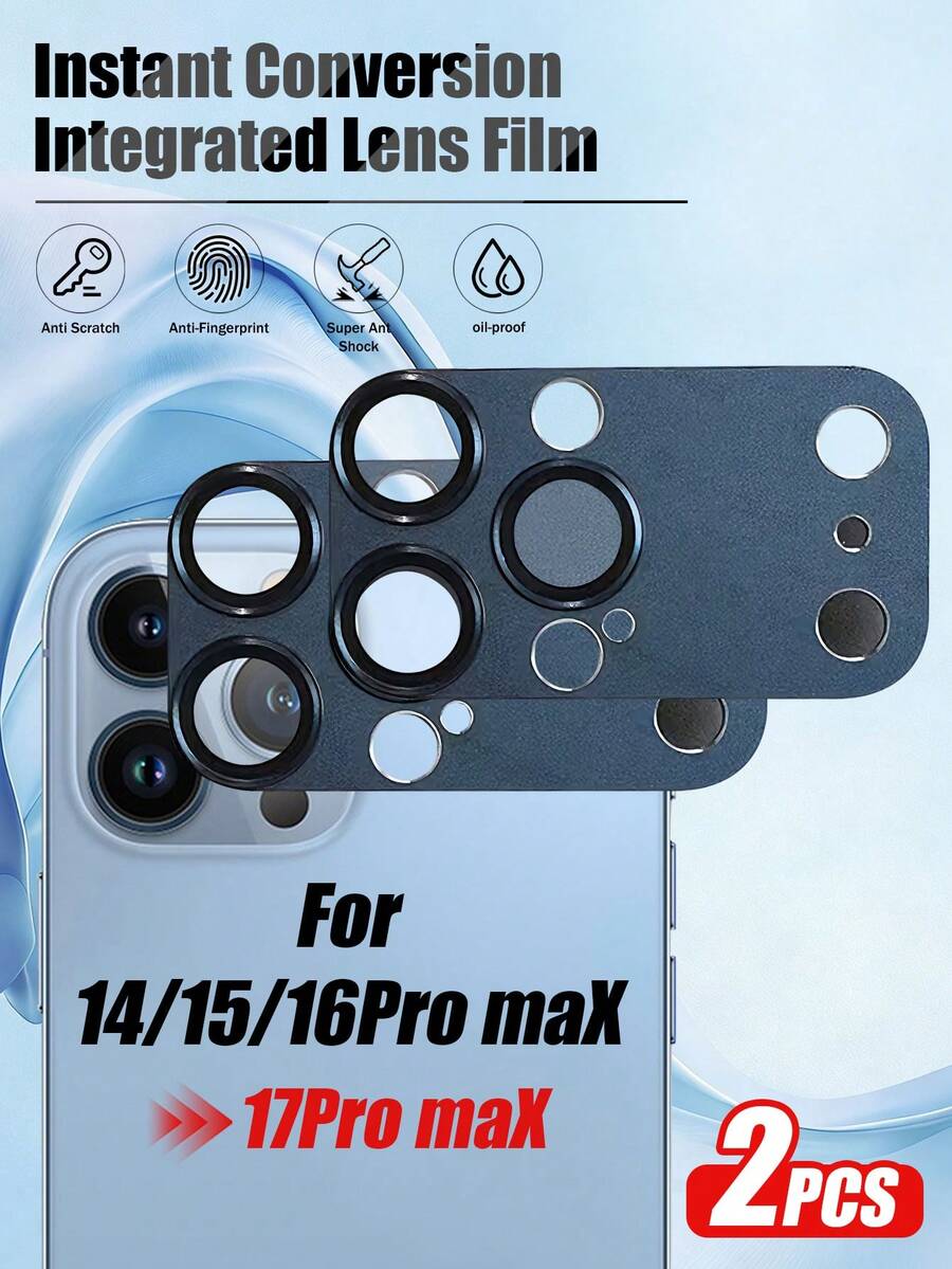 XINHONGYU 2件裝藍色防刮防震相機鏡頭保護貼,相容 iPhone 14/15/16 Pro Max,可立即轉換為 17 Pro/17 Pro Max - 藍色 - 查看 1