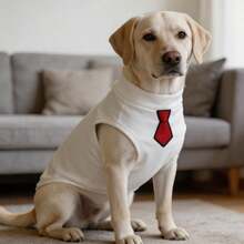 1PC Sleeveless Turtleneck Dog Vest, Soft Knit Pet Clothes With Embroidered Tie Patch, Formal Business‑Style Pullover Outfit For Medium Large Breed Dogs - White - View 2