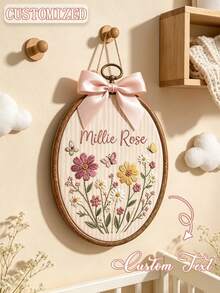 Custom Name Embroidered Hoop Wall Decor, Handmade Wildflower & Butterfly Pattern Embroidery Art Frame With Satin Bow, Personalized Text Wall Plaque, Bohemian Style Room Wall Decoration - Multicolor - View 8