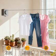 Tendedero Invisible Retráctil, Montaje en Pared Sin Perforaciones, Acero Inoxidable Engrosado a Prueba de Óxido, Artefacto para Balcón, Baño, Apartamento Pequeño, Cuerda de Secado para Interiores y Exteriores del Hogar, Tendederos - Ver 4
