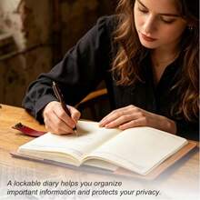 1pc Vintage Style Combination Lock Leather Notebook A5 Size Diary Lined Pages Floral Pattern - Multicolor - View 3