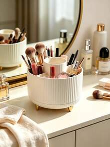 360° Rotating Makeup Organizer 1pc Plastic Cosmetic Storage 5-Compartment Design Can Store Brushes, Eyebrow Pencils And Lipsticks Portable Vanity Storage Box Suitable For Vanity, Bathroom, Office Desk Stationery Storage Or Travel Durable PP Material - Multicolor - View 5
