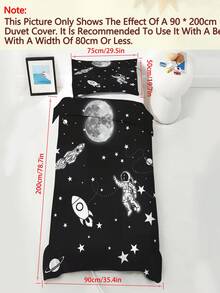 2/3件組兒童太空太空人床上用品套件，黑色星系火箭行星星星被套與枕套（單人/雙人/加大尺寸） - 彩色 - 查看 15