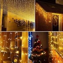 LED Icicle String Lights, Warm White/Cool White/Multicolor, 8 Lighting Modes, AA Battery Powered Fairy Lights, Home Room Bedroom Garden Street Fence Roof Window Hanging Decorative Lights, Wedding Party Background Decoration, Valentine's Day Halloween Christmas Atmosphere Decorative Lights - 8-mode AA Icicle Lights - View 13