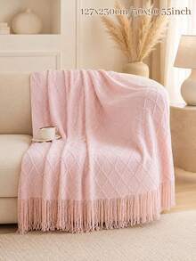 1PC Personalized Custom Name Embroidered Diamond Knit Throw Blanket With Tassel Fringe, 4 Colors Optional, Decorative Piece For Sofa Armchair Living Room, Ideal Holiday Birthday Gift For Family Members - Multicolor - View 16
