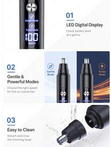 1件裝可充電式 150mAh 電動鼻毛修剪器，適用於鼻腔且不拉扯毛髮，多功能鼻毛與眉毛修剪器，便攜式，適合男士與女士使用 - A16黑色 - 查看 4
