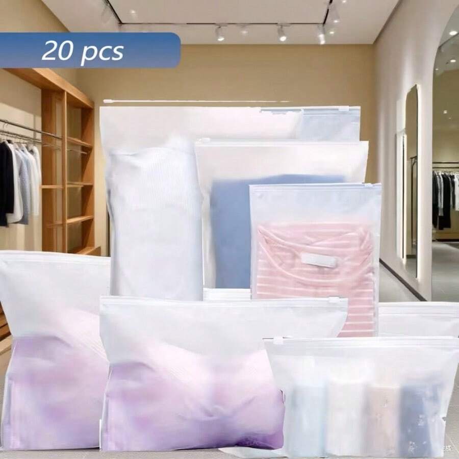 10pcs/20pcs Travel Storage Bag Set, Matte Self-Sealing Bags, Reusable And Waterproof Travel & Storage Bags, Suitable For Clothing, Travel Essentials, Etc., Durable Plastic Organizer Bags, 5 Sizes Available - View 1