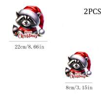 1/2/3pcs Christmas Hat Raccoon Heat Transfer Iron-On Patch Christmas Holly Merry Christmas Iron-On Sticker DIY Decoration T-Shirt Sweatshirt Pillow Fabric Bag - Multicolor - View 9