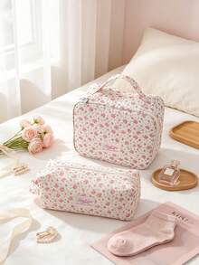 1pc/Set Pink Floral Print 4pcs Travel Luggage Organizer Set, Zippered Clothing Storage Bags, Portable Suitcase Organizer, Multi-Size Storage - Pink - View 8