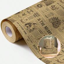 1 Roll Of Christmas Vintage Newspaper-Style Gift Wrapping Paper (Kraft Paper); Suitable For Christmas, Holiday Decorations, Birthday Parties, Gift Wrapping, And Holiday Gift Boxes-Dimensions: 43 Cm * 500 Cm (17 Inches * 16.4 Feet) - Multicolor - View 12