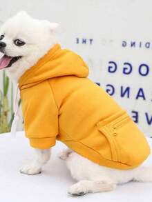 1pc Solid Color Pocket Design Pet Dog Hooded Sweatshirt, Warm Thermal Lined Two-Legged Sweatshirt, Suitable For Medium And Large Dogs, Golden Retriever, Labrador, Autumn/Winter Pet Clothing - Yellow - View 4