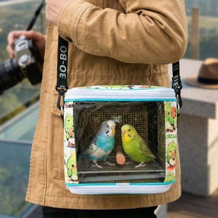 Portable Bird Backpack, Breathable Mesh Travel Cage, Suitable For Parrots, Small Parrots, Budgies, Transparent Summer Mat, Detachable And Washable, Crossbody Style, All Season Use, Lightweight, Bird Supplies, Outdoor Walking, Travel Essentials