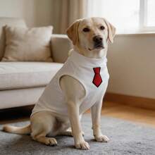 1PC Sleeveless Turtleneck Dog Vest, Soft Knit Pet Clothes With Embroidered Tie Patch, Formal Business‑Style Pullover Outfit For Medium Large Breed Dogs - White - View 1