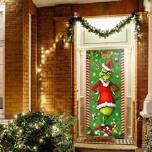 The Grinch بطانية باب أخضر لعيد الميلاد، ديكورات حفلة عيد ميلاد، لافتة شرفة أمامية لعطلة الشتاء، ديكور منزلي داخلي وخارجي - متعدد الألوان - مشاهدة 4