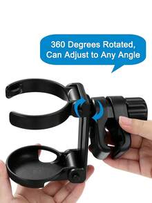 1pc Foldable Baby Stroller Cup Holder, 360° Rotating Universal Drink Bottle Holder, Adjustable Clip-On Cup Holder, Suitable For Strollers, Wheelchairs, Bicycles - Black - View 4