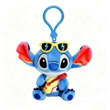 Stitch Guitar Bag Charm Keychain By MINISO, Cute Character With Fashion Glasses, For Handbag Tote Backpack, Birthday Christmas Gift - Stitch Guitar Plush Bag Charm - View 5