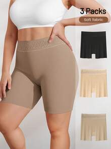 3pcs Women Plus Size High Waist Seamless Tummy Control Soft Elastic Boxer Briefs - Multicolor - View 2