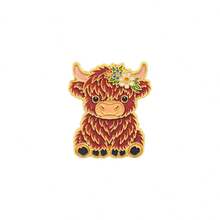 Cartoon Highland Cow Enamel Brooch, Floral Yak Metal Lapel Pin Badge, Cute Backpack Hat Jacket Clothing Decoration Accessory, Adorable Gift For Friends - Multicolor - View 19