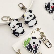 6 Pcs/Set Cute Cartoon Panda Acrylic Keychains, Soft Adorable Panda Pendant With Metal Key Ring, Decorative Key Chain Charms For Keys Backpack Handbag, Party Favor Gift Supplies - Panda - View 4
