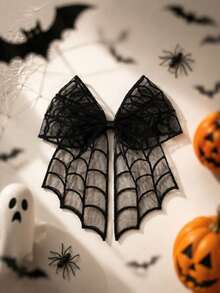 1/2pcs Women's Dark Halloween Style Black Bat Spider Web Lace Bow Ponytail Hair Clip, Christmas Gift - Multicolor - View 2
