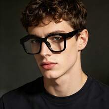 Oversized Black Frame Non-Prescription Glasses, Unisex Retro Square Frame Office Computer Glasses - Black - View 3