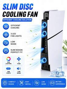 RGB Cooling Fan For Slim Game Console 3 LED Cooling Fans With USB Port Low Noise High-Efficiency Heat Dissipation Cooler Compact Space-Saving Cooling System Easy Installation Gaming Console Cooling Accessory For Home Gaming Setup - View 2