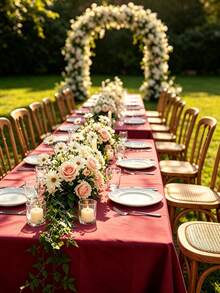 1pc Flat Rectangular Tablecloth - Stain Resistant & Wrinkle-Free Polyester Tablecloth, 150 X 259cm (Approx. 59 X 102 Inches) Suitable For Kitchen, Dining, Party, Wedding Indoor And Outdoor Use (Wine Red) - Burgundy - View 2