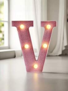 1pc Pink Sequin Glowing Letter/Number Desktop Decorative Night Light, Romantic Proposal Birthday Party Atmosphere Light, Guide Light - Q2-pink Letter Light - View 29