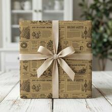 1 Roll Of Christmas Vintage Newspaper-Style Gift Wrapping Paper (Kraft Paper); Suitable For Christmas, Holiday Decorations, Birthday Parties, Gift Wrapping, And Holiday Gift Boxes-Dimensions: 43 Cm * 500 Cm (17 Inches * 16.4 Feet) - Multicolor - View 9