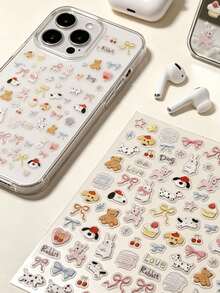 1 Set Korean Hand‑Drawn Style Stickers Aesthetic, Soft Macaron Tone Decor Accessories, Suitable For Multi‑Surface Ornament, Premium Journaling Supplies For Daily Scene Decoration - Dopamine Color Stickers - View 9