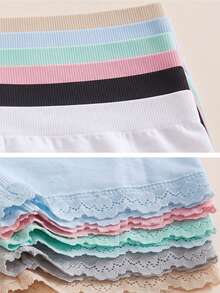 8pcs Girls Seamless Shortie Panties Mid Waist Heart Lace Trim Basic Underwear Back To School Multicolor - Multicolor - View 5