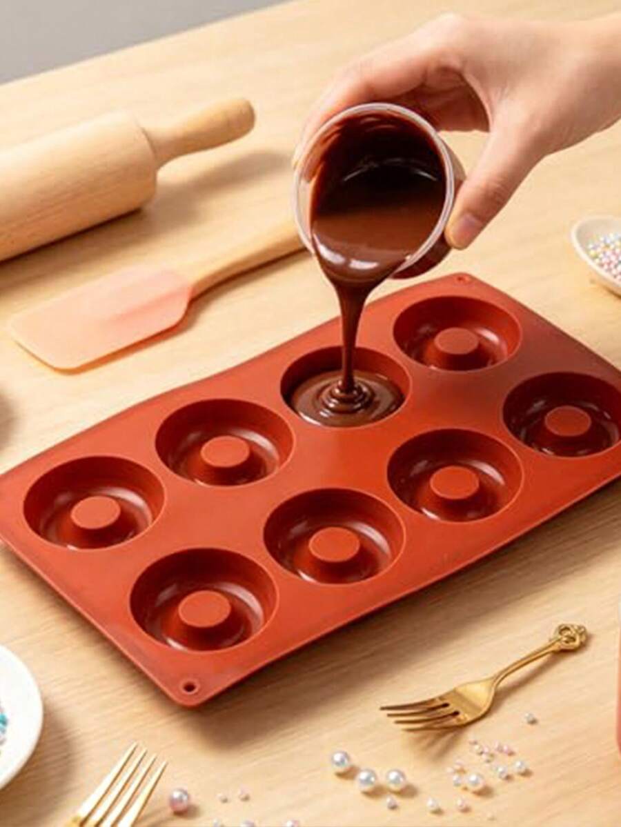 8 Cavity Silicone Donut Mold, Non-Stick Reusable Baking Pan, Easy Release Home Baking Tool For Donuts, Cake, Chocolate & Desserts