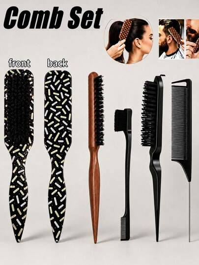 5 piezas/1 pieza Cepillo de pelo unisex, cepillo de barba a base de aceite con manchas negras, cepillo de limpieza de barba con mango largo, peine de aceite y cepillo de pelo, diseño de unicolor, cepillo de peinado de pelo liso, peine de peinado de barba para hombres, peine con estampado de leopardo, cepillo de pelo con estampado de leopardo herramienta de peinado con herramienta de cola de pelo, cepillo de pelo/peine, esencial para volver a la escuela, suministros de viaje y vacaciones, accesorios de cuidado del cabello para mujeres, cepillo, cepillo de pelo, peine de madera, mini cepillo de pelo, peine desenredante, serie de cepillos de pelo, peine de peinado de pelo rizado, herramientas de peinado de cabello, artículos esenciales de viaje, barbero, accesorios de peluquería
