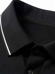 Men's Golf Light Business Long Sleeve Polo Shirt With Contrast Collar, Suitable For Golf, Business, Office, Daily Casual, Outdoor And Multiple Occasions - Black - View 3