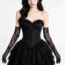 1 Pair Gothic Cross Rose Mesh Long Gloves, Dark Style Lace Embroidered Gloves, Halloween Cosplay Masquerade Party Costume Accessory Prop - A - View 5