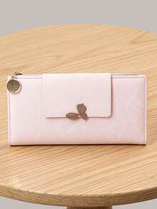 Long PU Wallet With Colorblock Decoration, Fashionable Exquisite Slim Design, With Buckle, Multifunctional, Can Be Used As Wallet And ID Holder, Compact And Lightweight, Easy To Carry - Pink - View 4