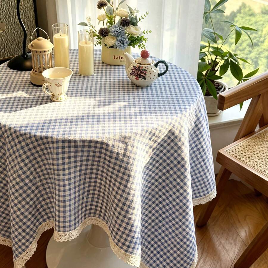 1件裝多色藝術氛圍裝飾蕾絲桌布,適用於婚禮、情人節與居家裝飾 - 藍色 - 查看 1