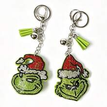 The Grinch New Green Furry Monster Rhinestone Bling Christmas Monster Christmas Fashion Funny Keychain Christmas Cartoon Pendant Tassel Rhinestone Bag Decoration Exquisite Christmas Gift - Multicolor - View 6