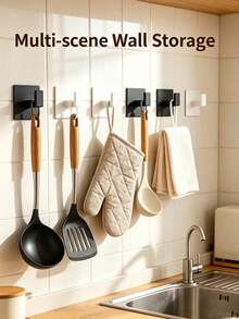 Heavy Duty Bathroom Hook, Self-Adhesive Design, No Drilling Required, Square Hook, Rust-Proof, Durable, Suitable For Hanging Clothes, Hats And Towels, Perfect For Kitchen And Living Room Use - Multicolor - View 3